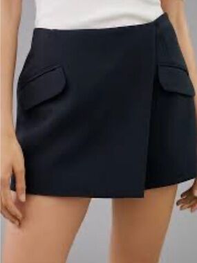 Anthropologie Black Wrap-Front Pocket Skort